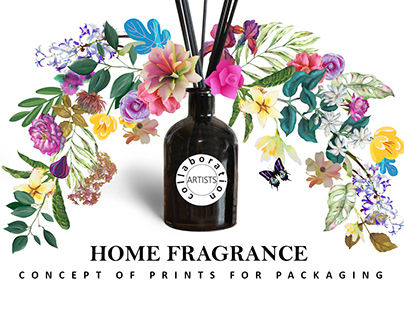 Home Fragrance. Concept of prints for packaging