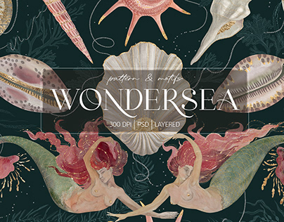 Wonder Sea. Exquisite Watercolour Pattern & Motifs