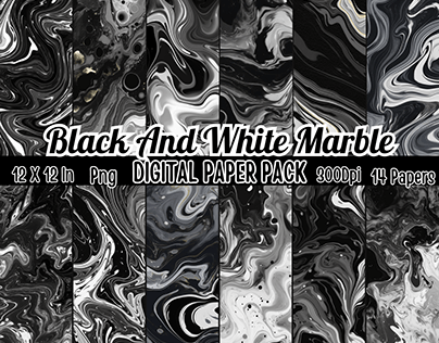 Black and White Marble Digital Paper Pack