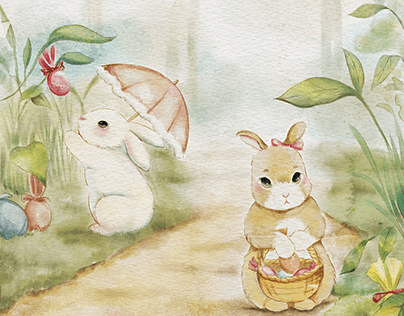 Childrens Book Illustration - Watercolor and Easter
