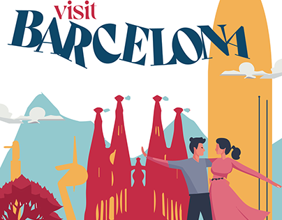 Barcelona Spain Travel Poster Vector