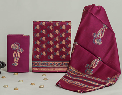 Buy Hand Block Chanderi Silk Suit Set & Dupatta Online