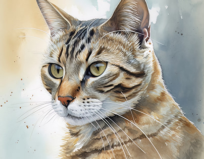Chantilly-Tiffany Cat Portrait Watercolor Painting