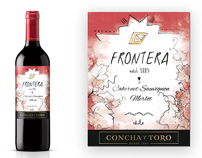 Bottle label for Frontera Chilean wine by Concha Y Toro