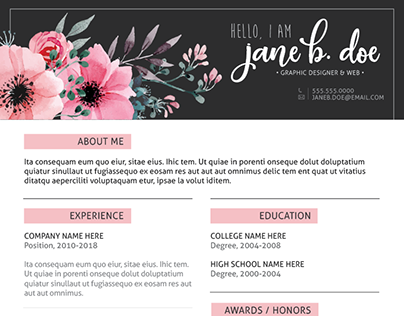 Floral & Charcoal Resume Design