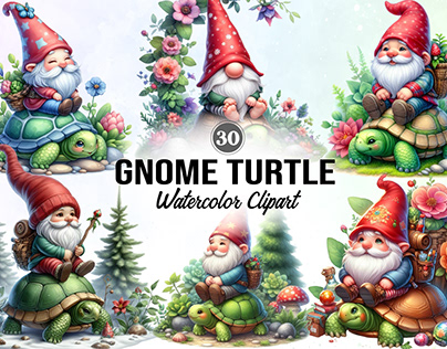 turtle Gnome Watercolor Clipart