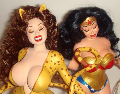 Voluptuous Wonder Woman and Cheetah Statues