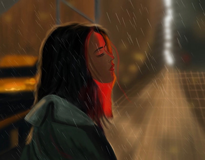 Rainy night - animated digital painting