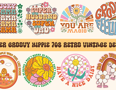 groovy hippie 70s retro vintage western designs