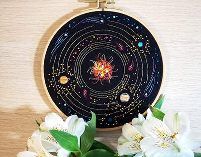 Solar System, hand embroidery