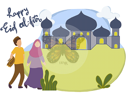Couple Moslem Pray And Celebrate Eid Al Fitr