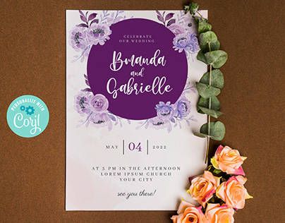 Wedding Invitation Template with Watercolor Flowers