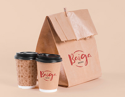 Paper Bag & Cup Design - Baiga Bistro