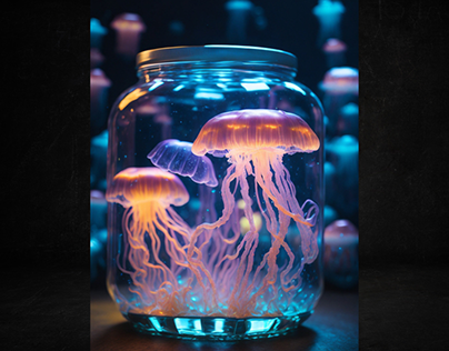 Jellyfish and tablets in a Glowing Bottle