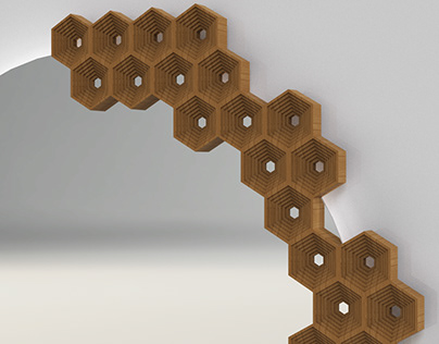Design a set of wall mirrors inspired by a beehive