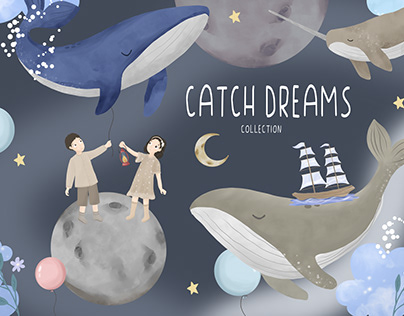 Catch dream clipart and seamless pattern