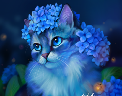 Illustrations of cats-flowers