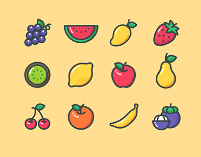 12 Colored Fruit Icons