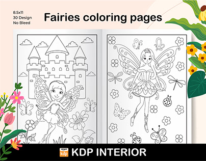 Fairies Coloring Book Interior For Kids