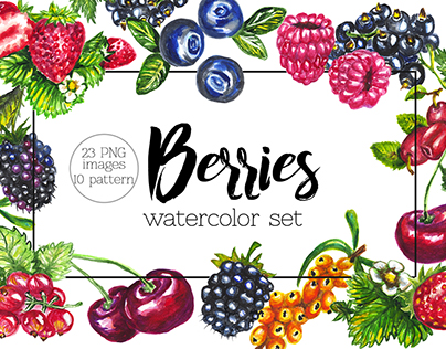 Watercolor berries set