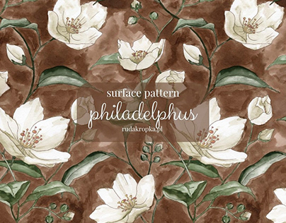 philadelphus watercolour surface pattern design