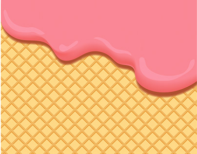 Ice cream melted on waffle cone background collection.