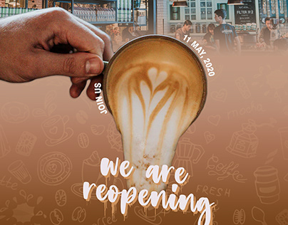 Cafe reopening poster design