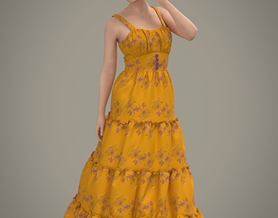 Yellow and Purple flower Gathered Maxi