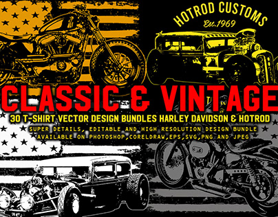 30 t-shirt vector designs bundle classic and vintage ho