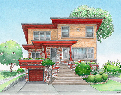 Freehand drawing commission of a house in Chicago