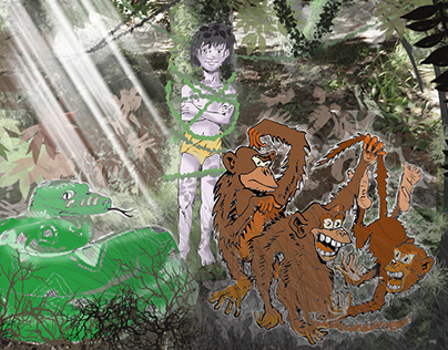 Mowgli prisonnier des singes sauvé par le python Kaa