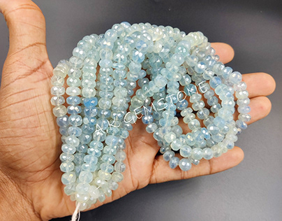 Mystic Blue Aqua Chalcedony Rondelle Gemstone Beads