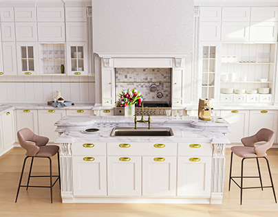 3D visualization of a kitchen in a classic style