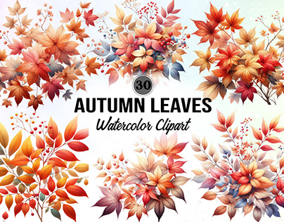 autumn leaves Watercolor Clipart