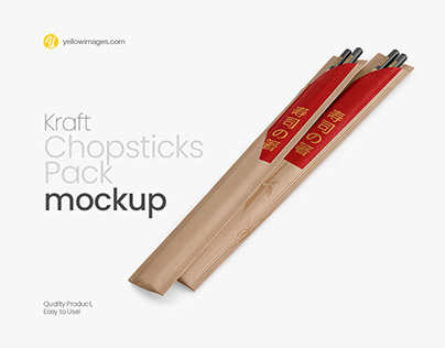 Chopsticks in Kraft Pack Mockup - Halfside View