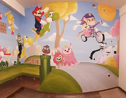 Abby Hatcher vs Super Mario mural in kids playroom