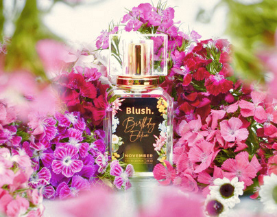 Blush perfume product photography