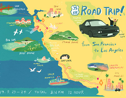 Road trip map SF to LA