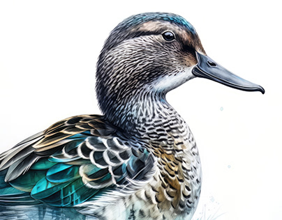 Blue-Winged Teal Bird Portrait Watercolor Painting