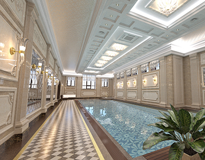 Private Swimming Pool interior in Luxury Home Spa