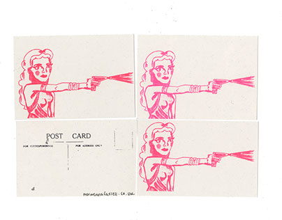 Ray Gun Gal - Screen printed postcards
