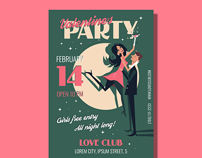 Valentine's Day party poster | retro style