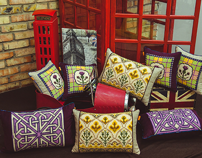 Hand made embroidered cushions Scotland collection