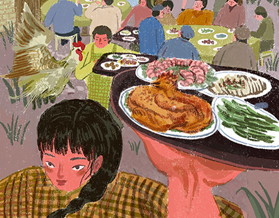 Editorial Illustratiion about Village banquet