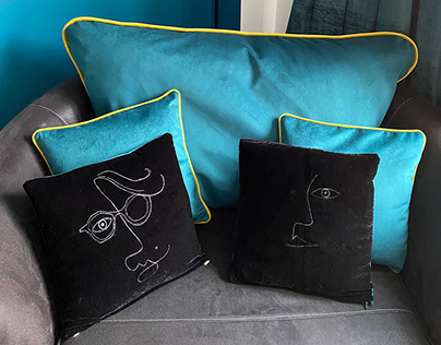 Bespoke Cushions- Velvet and Embroidered Faces