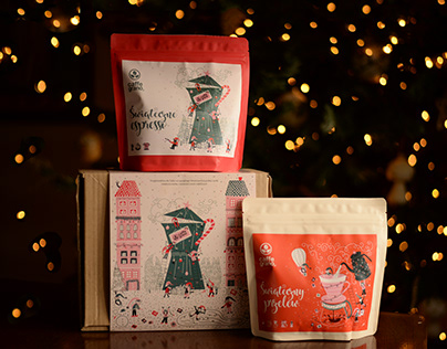 Christmas coffee labels and packaging for Caffe Grano