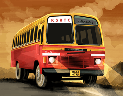 Project thumbnail - Old ksrtc bus kerala, illustration