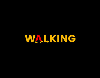 Walking wordmark logo design golden and red color