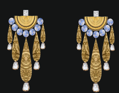 greek gold earrings and beaded brooch