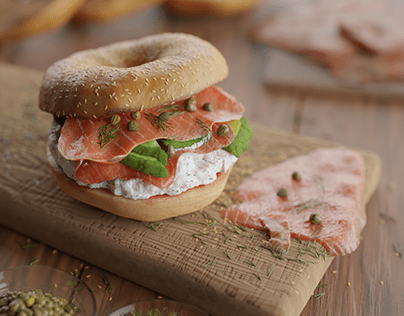 3d render - Bagel with smoked salmon